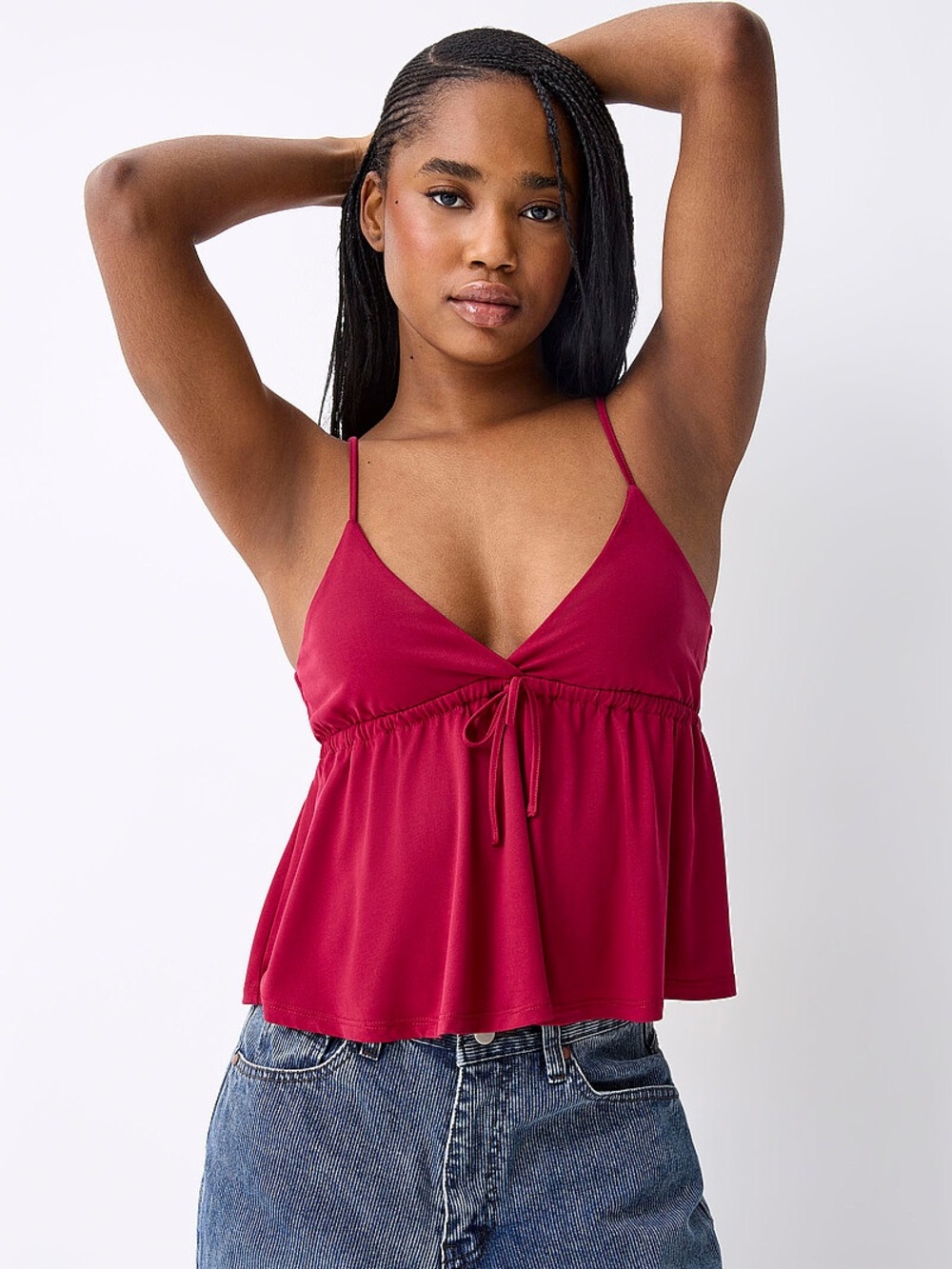 Twik Adjustable tie-front babydoll cami